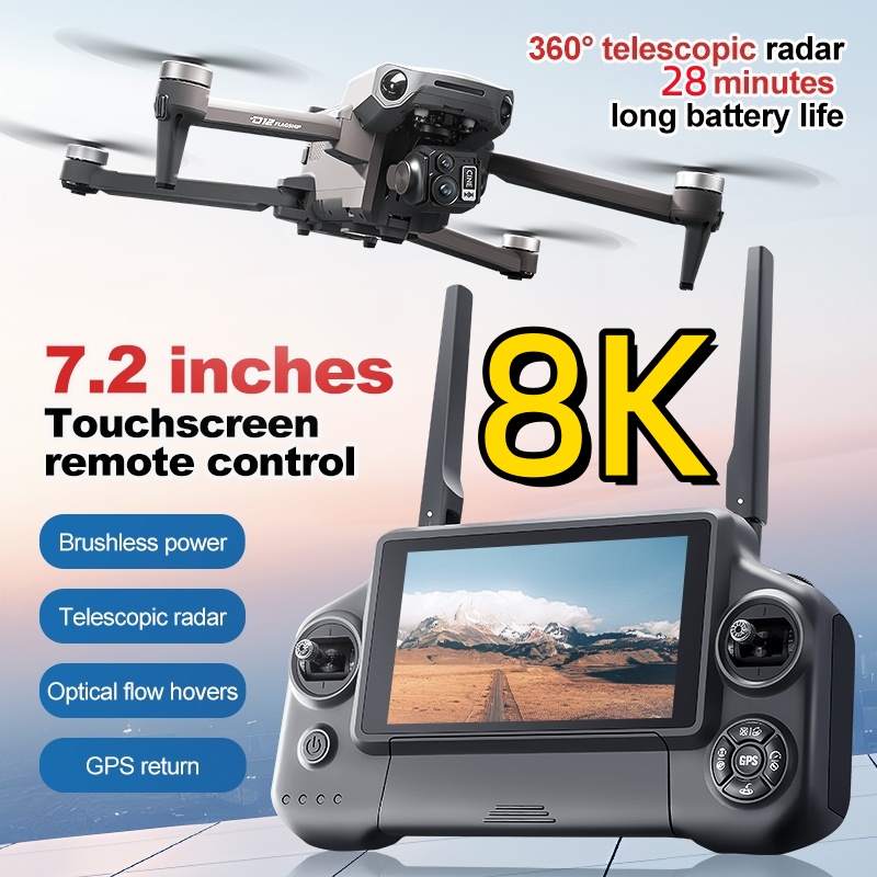 Drone Gimbal 3 Axis - 8K 3軸ジンバルブラシレス7.2インチタッチスクリーンFPVリモートコントロールクアッドコプター5KM障害物回避エアドロップGPSリターンRCドローン